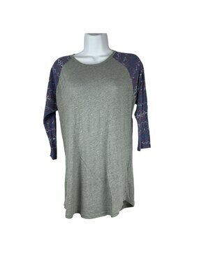 LuLaRoe Womens Raglan 3/4 Sleeve Tunic Top Small Gray Purple Print Casual Light